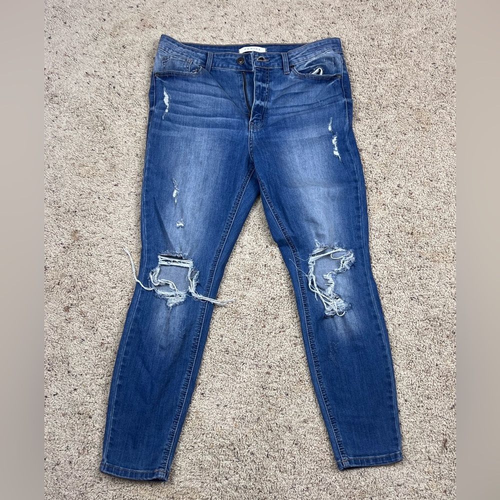Eunina High Rise Skinny Cropped Distressed Jeans Sz 13